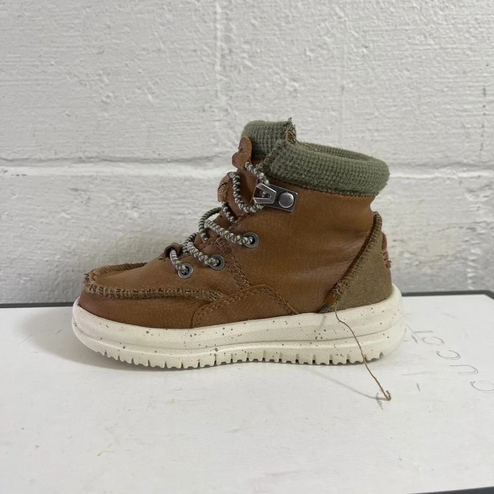 Hey Dudes Toddler Bradley Classic‎ Leather Boots Walnut Brown Size TD8/25 EU